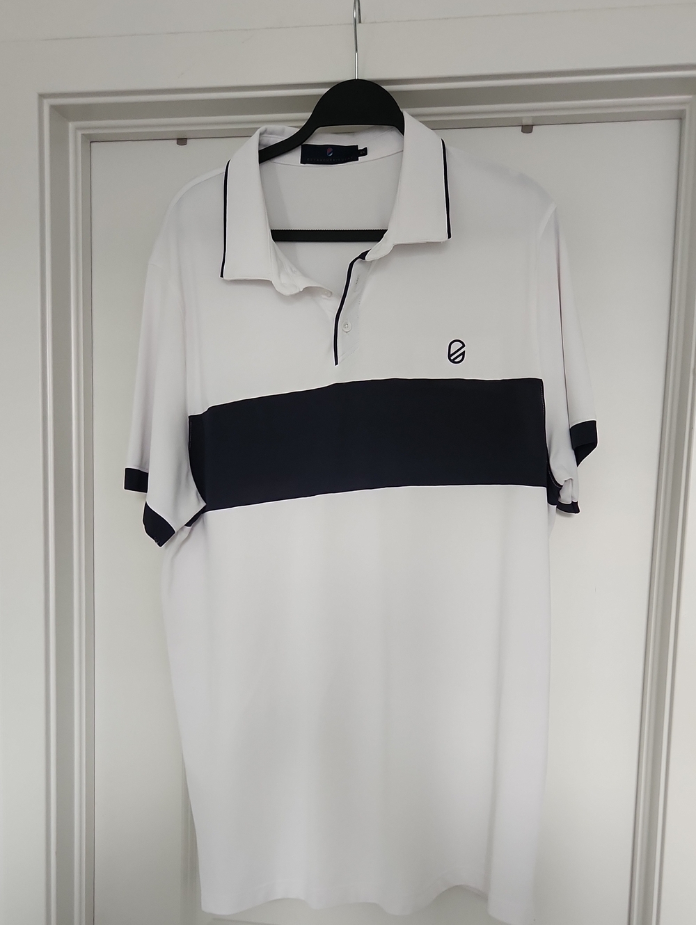 Men's White Polo with Navy Chest Band - Casual Sport Polo
